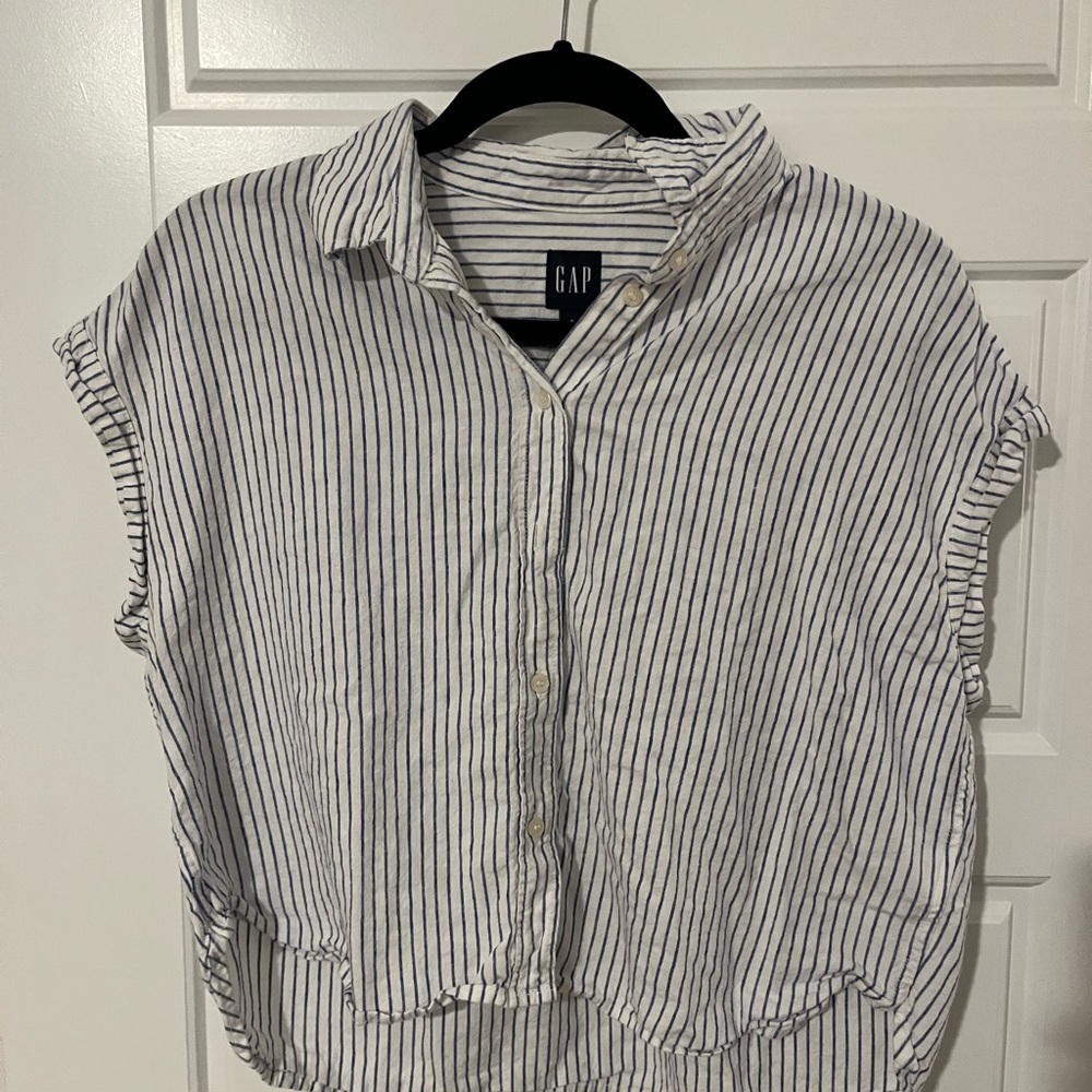 GAP Navy and White Striped Blouse